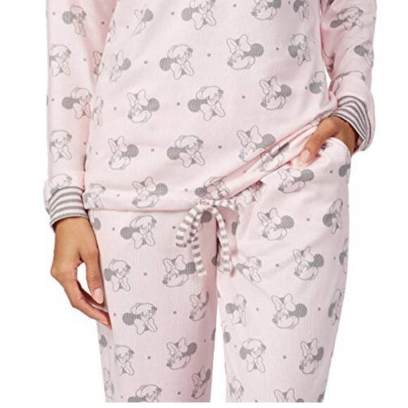 Disney Minnie Mouse Print Pink Size Large Cozy Pajama 2 piece set. - Picture 2 of 7